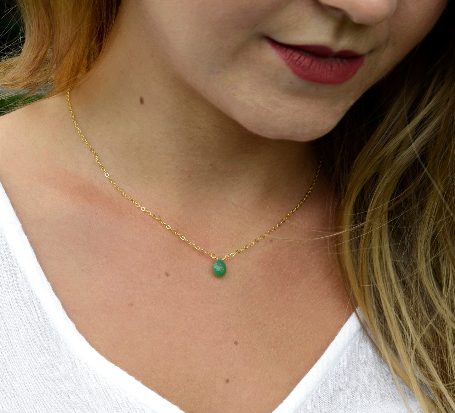Chrysoprase necklace, green crystal pendant, chrysoprase jewelry, gold, sterling silver, crystal