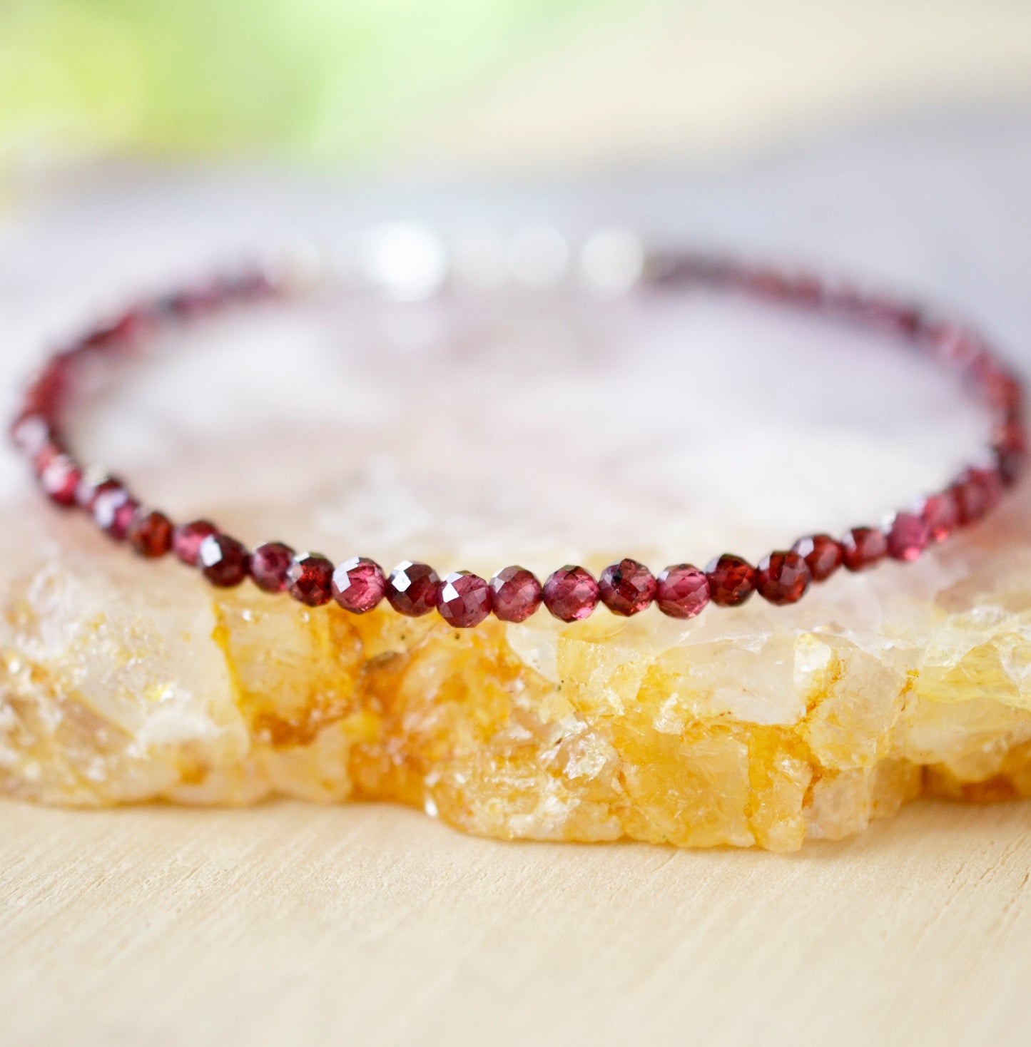 Handmade red Garnet bracelet with small round stones. Sterling Silver or 14k Gold Filled.