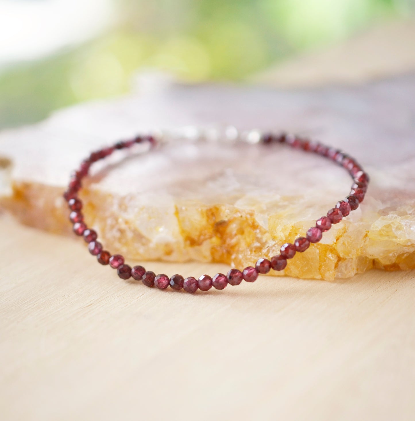 Handmade red Garnet bracelet with small round stones. Sterling Silver or 14k Gold Filled.