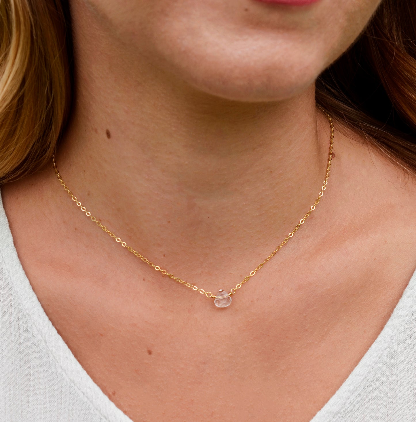 Natural Clear Crystal Quartz Necklace, Sterling Silver, Gold Filled