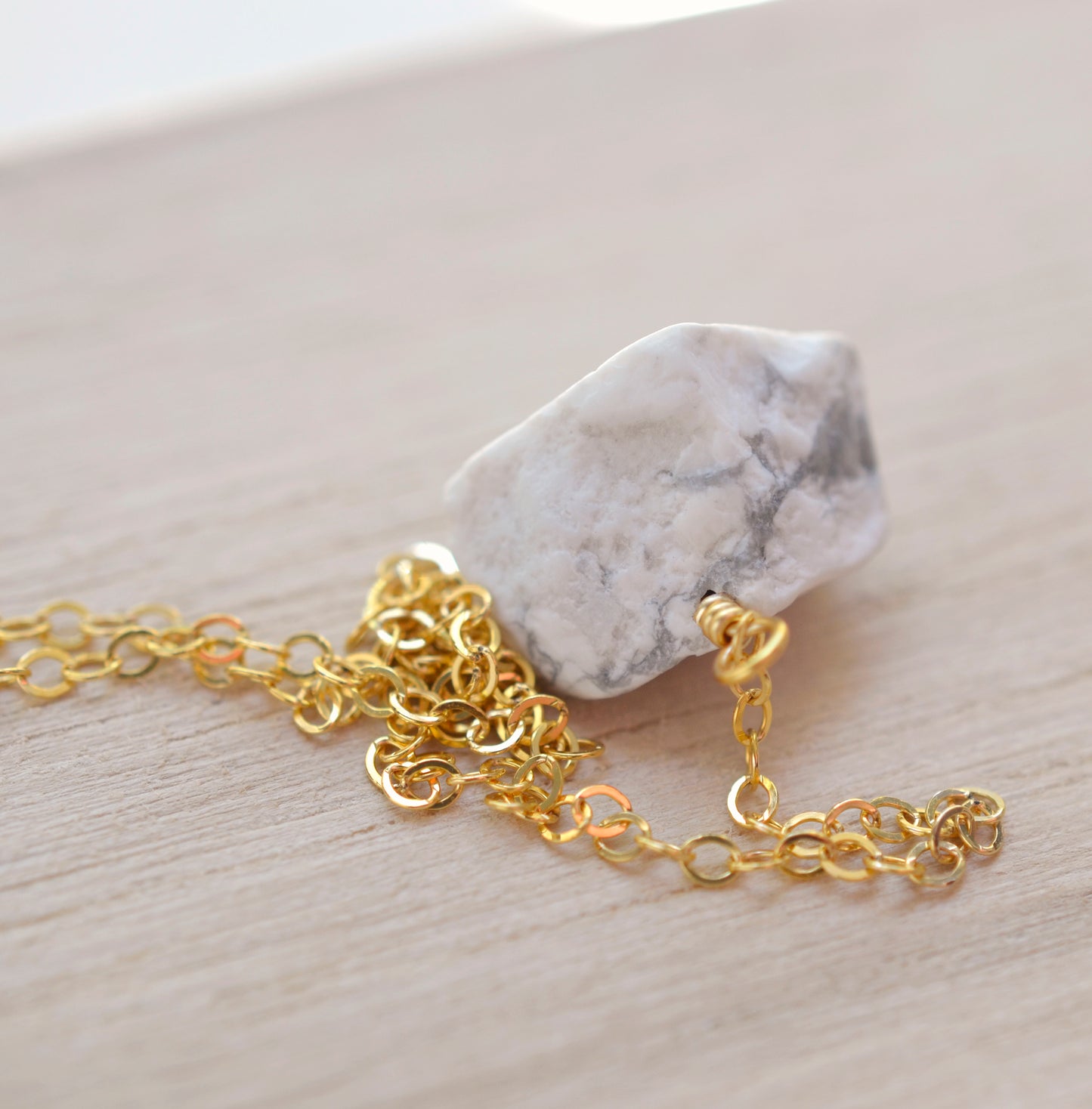 Raw White Howlite Necklace, Sterling or Gold Filled