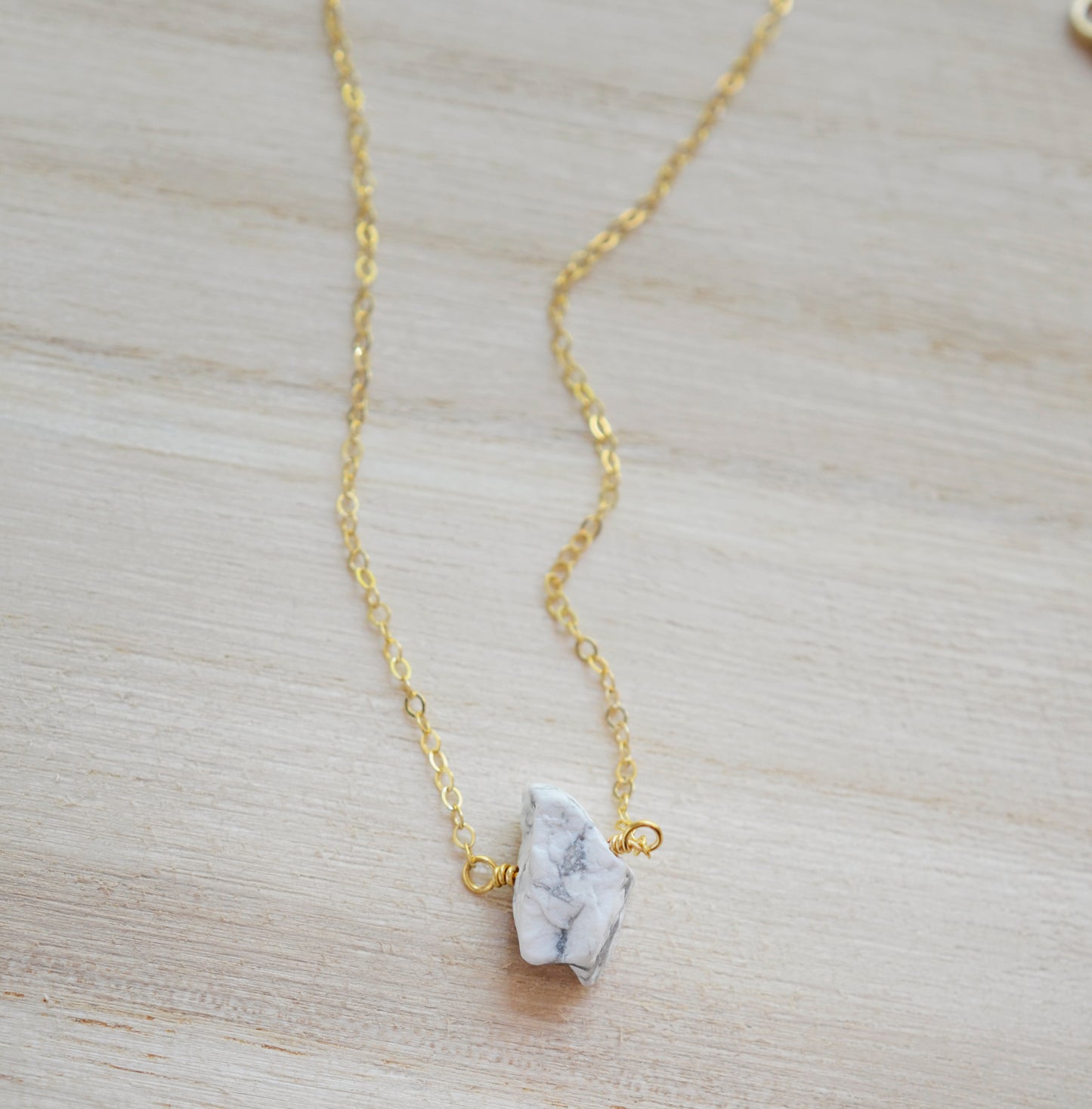 Raw White Howlite Necklace, Sterling or Gold Filled