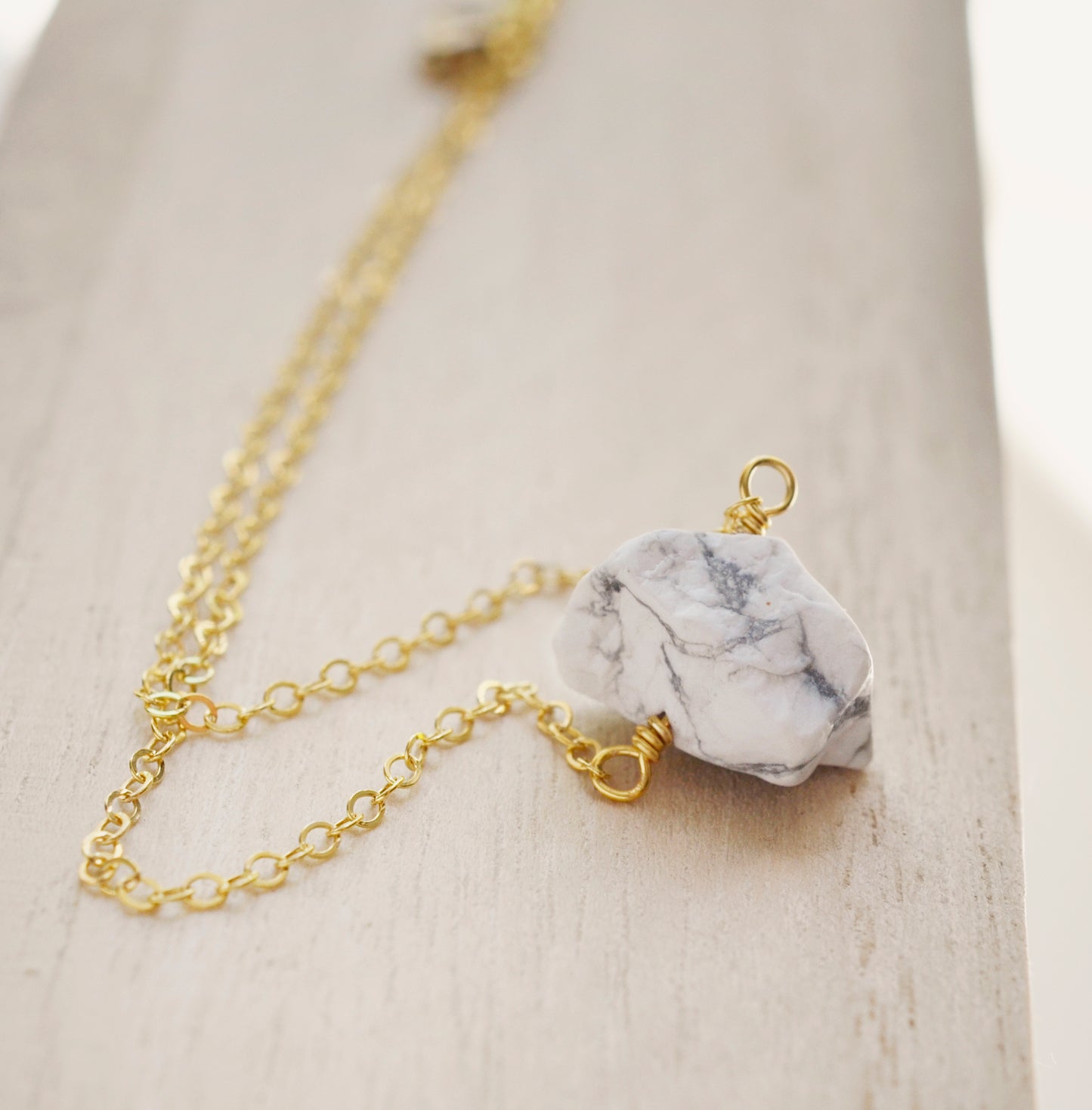 Raw White Howlite Necklace, Sterling or Gold Filled