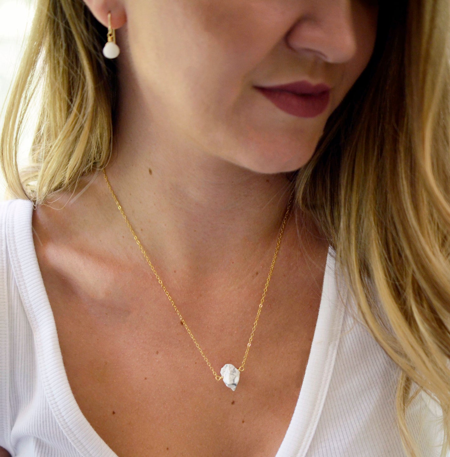 Raw White Howlite Necklace, Sterling or Gold Filled