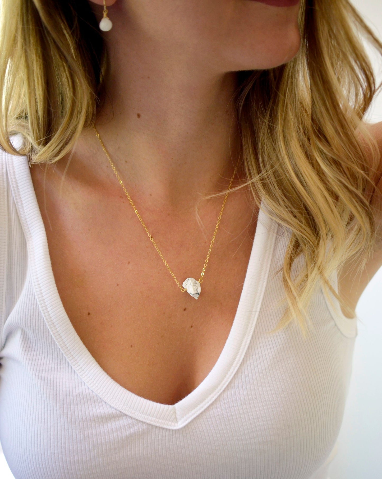 Raw White Howlite Necklace, Sterling or Gold Filled