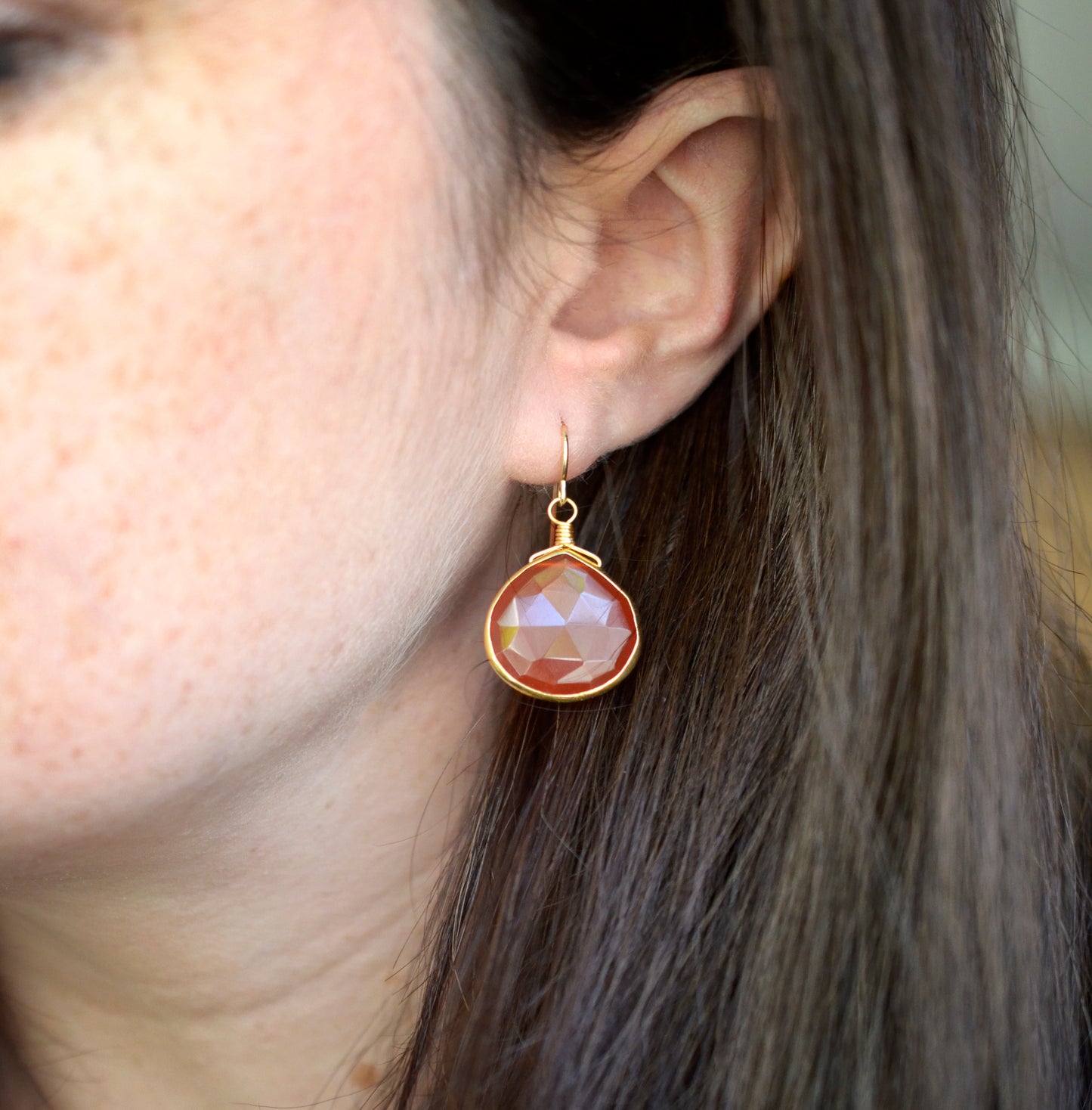 Red Onyx Teardrop Earrings, Silver or Gold