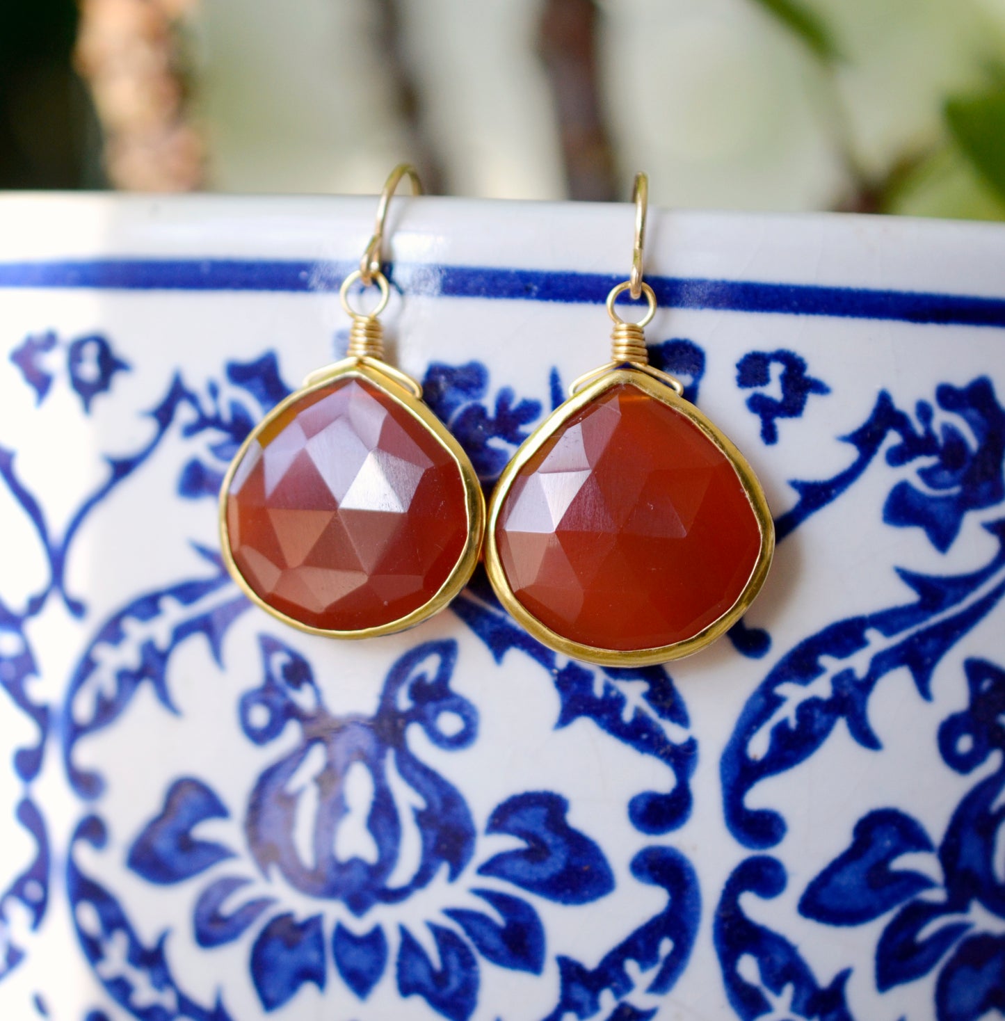 Red Onyx Teardrop Earrings, Silver or Gold