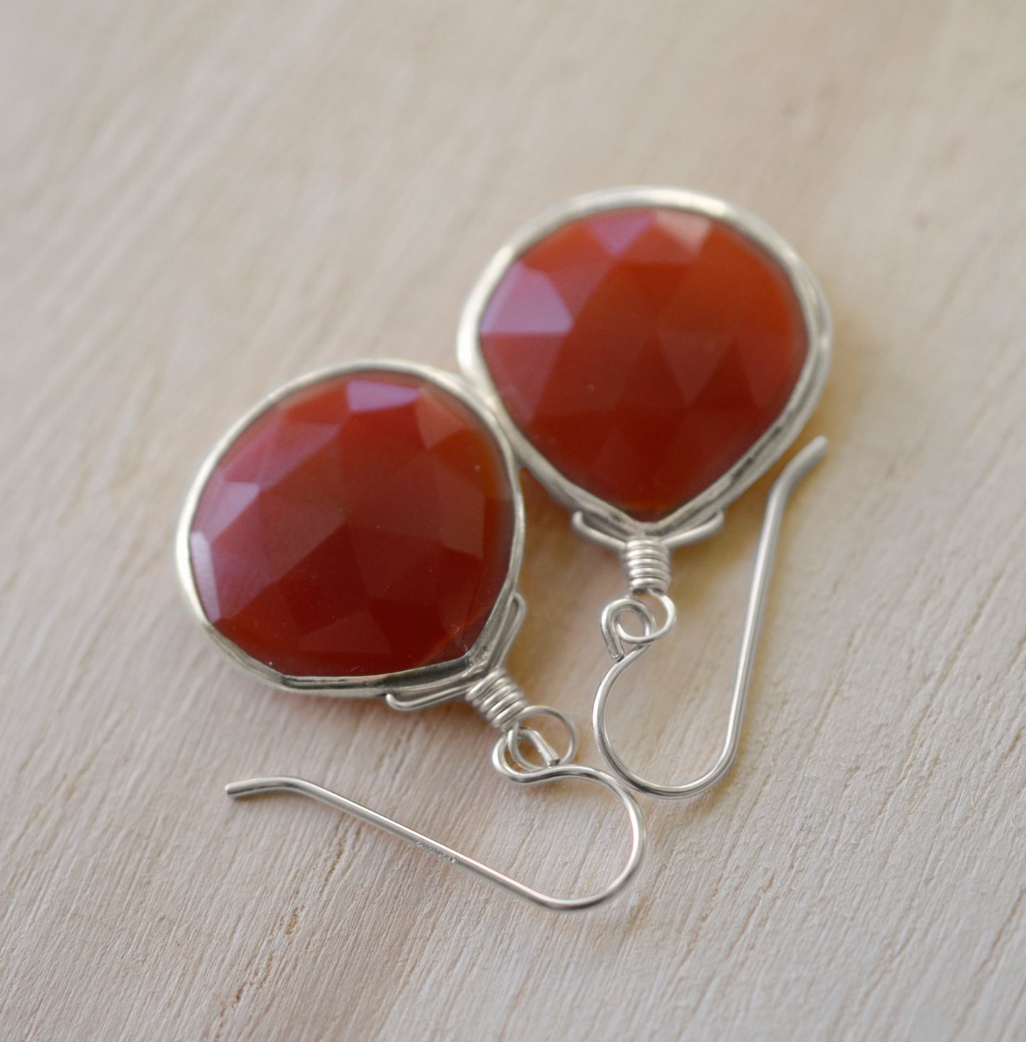 Red Onyx Teardrop Earrings, Silver or Gold