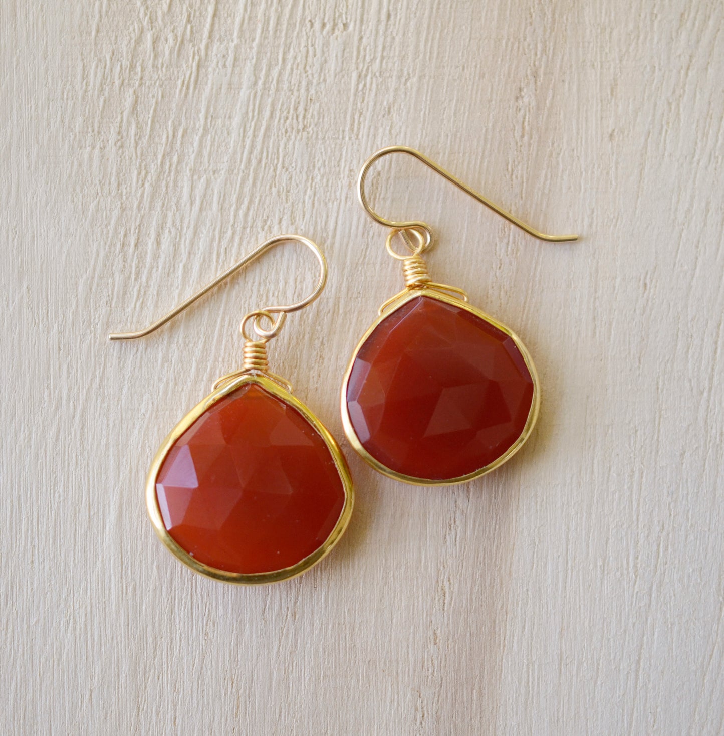 Red Onyx Teardrop Earrings, Silver or Gold