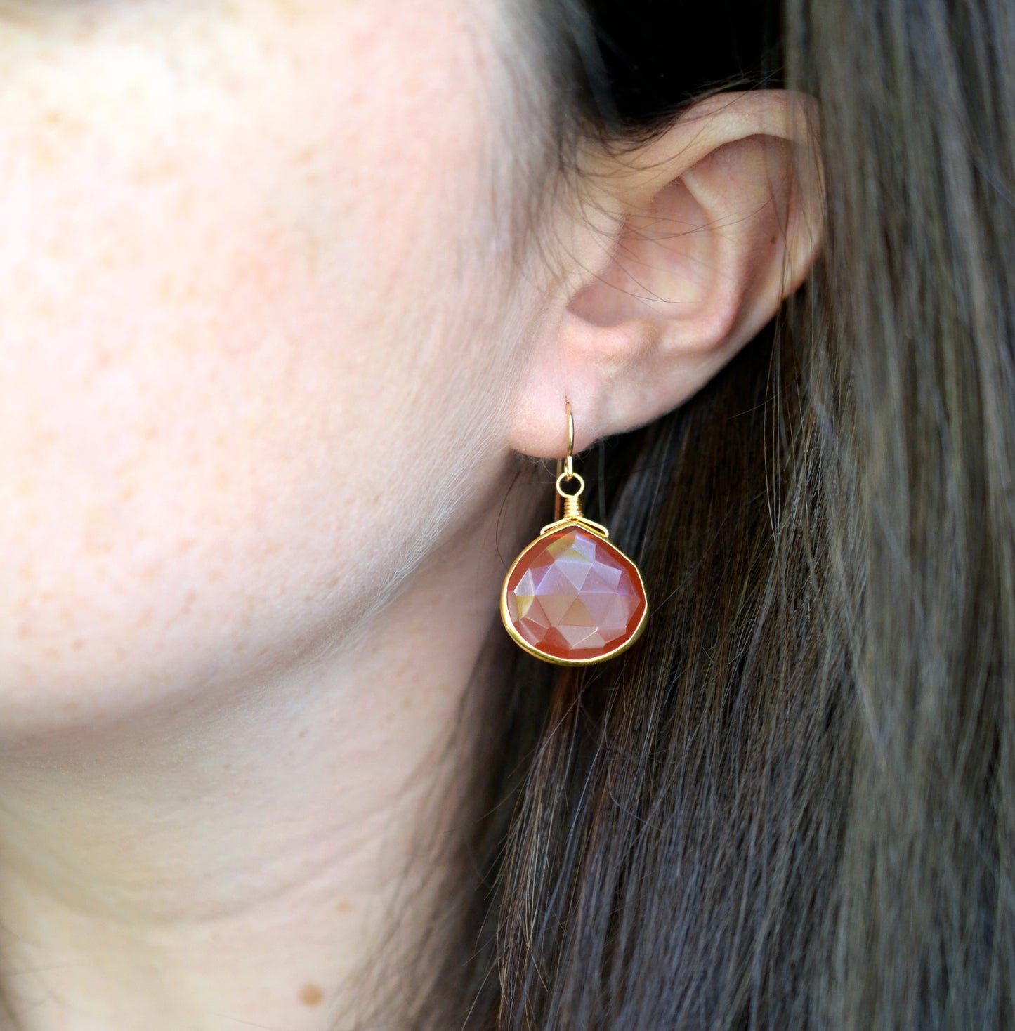 Red Onyx Teardrop Earrings, Silver or Gold