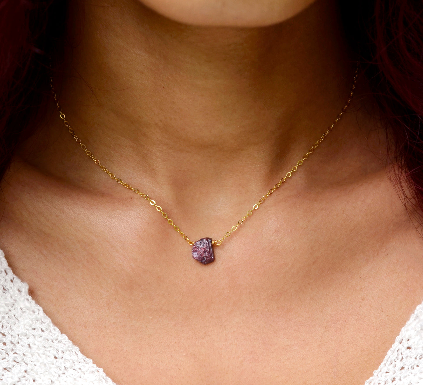 Raw Ruby Drop Necklace