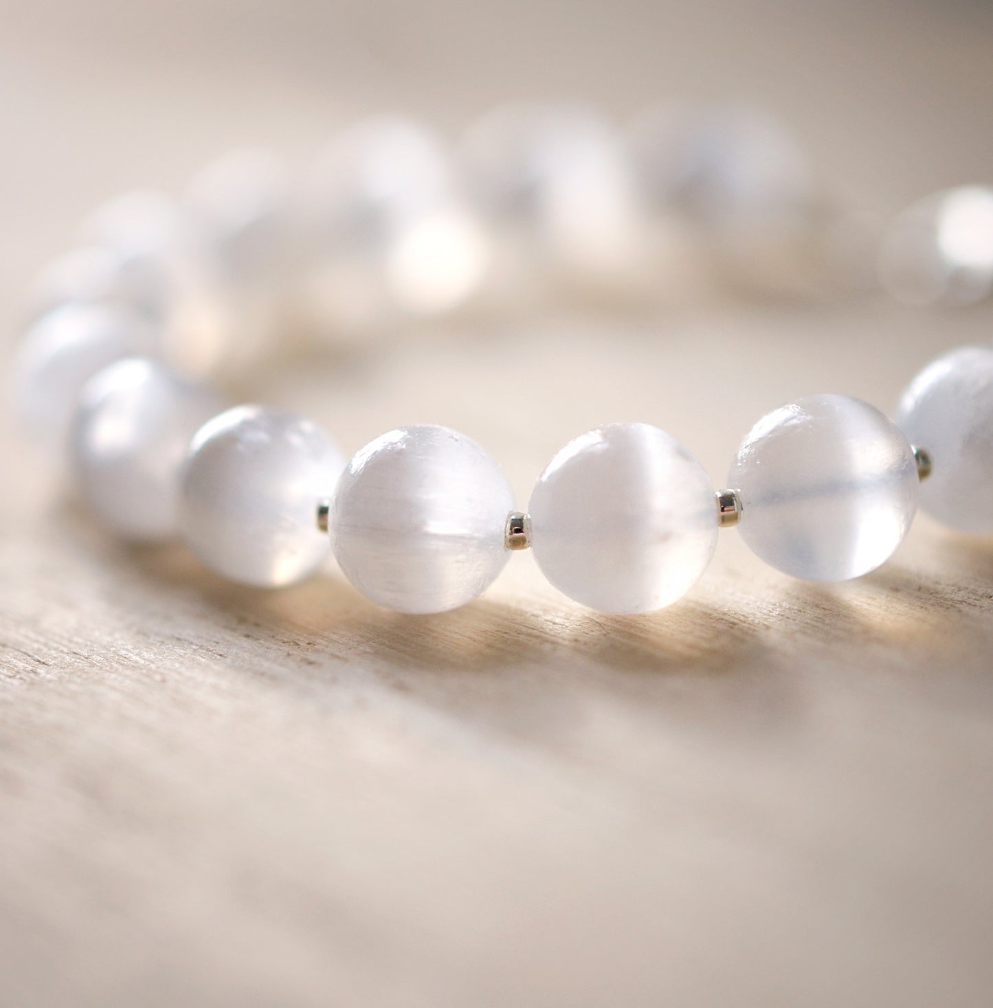 Natural Selenite Bracelet, Sterling Silver or Gold Filled