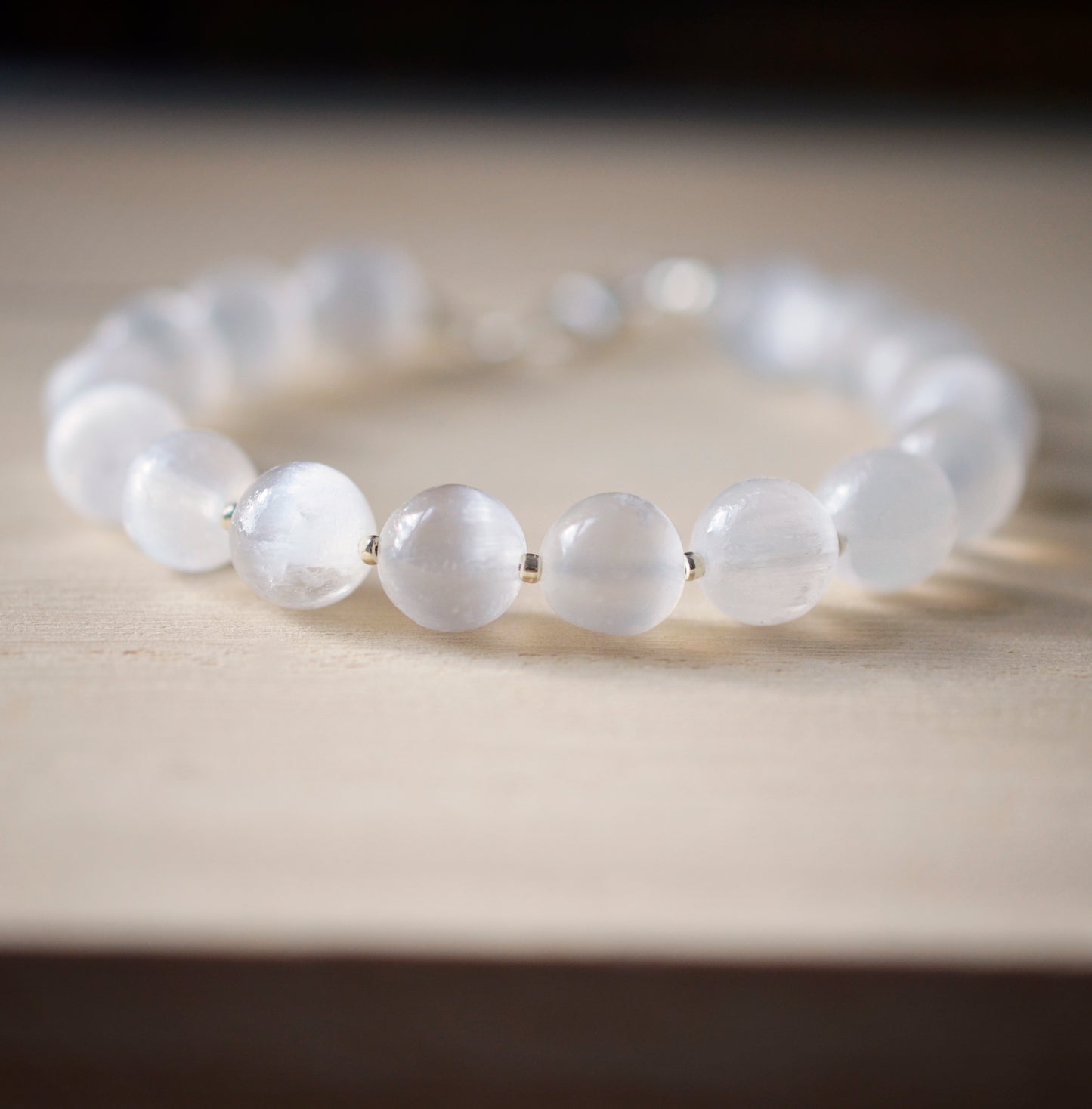 Natural Selenite Bracelet, Sterling Silver or Gold Filled