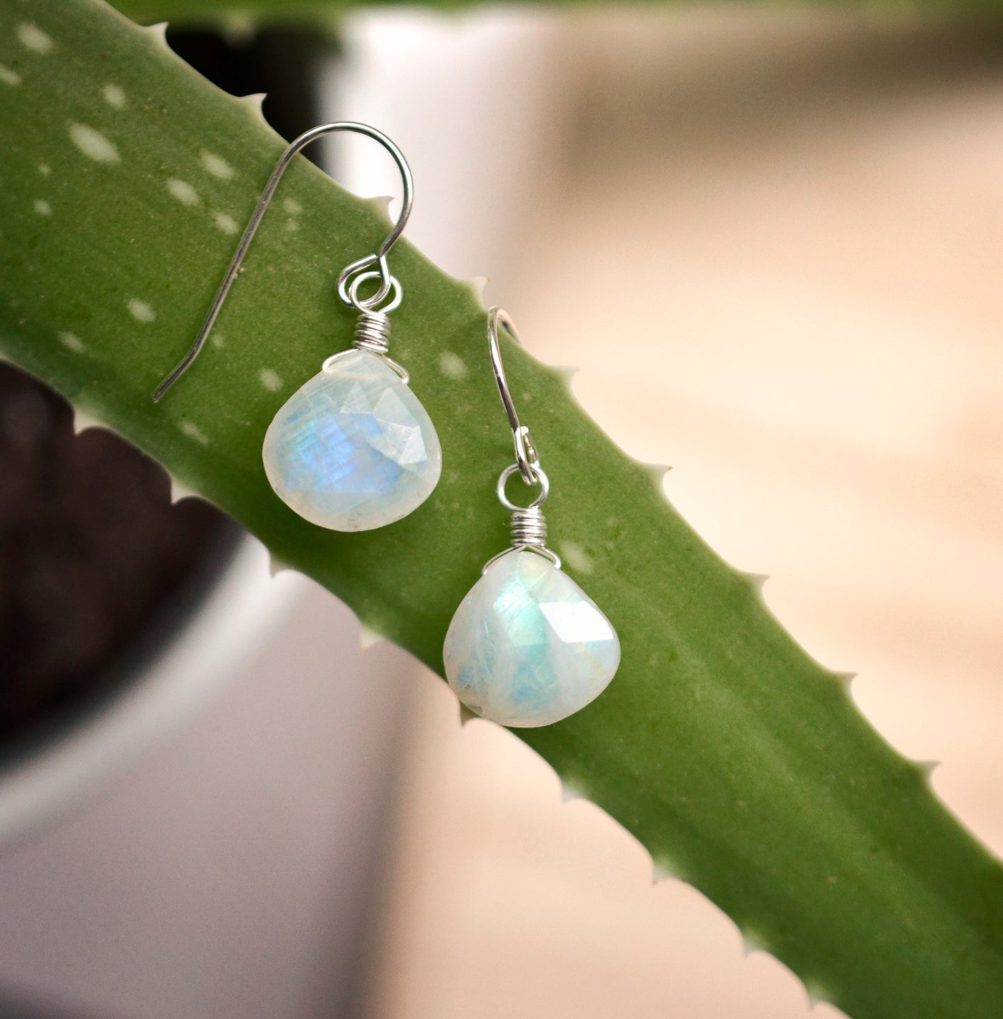 Rainbow Moonstone Dangle Drop Earrings
