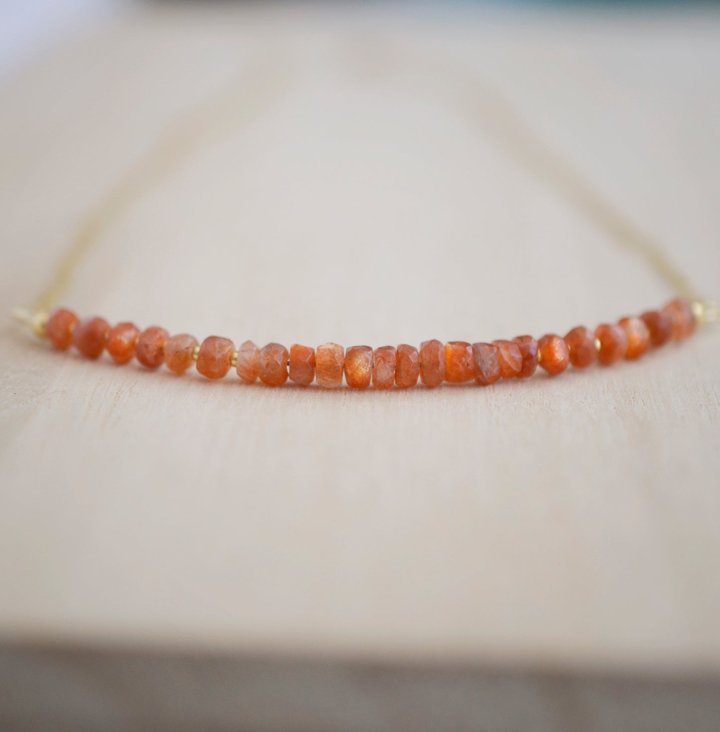 Beaded Sunstone Bar Necklace, Gold Filled, Sterling Silver