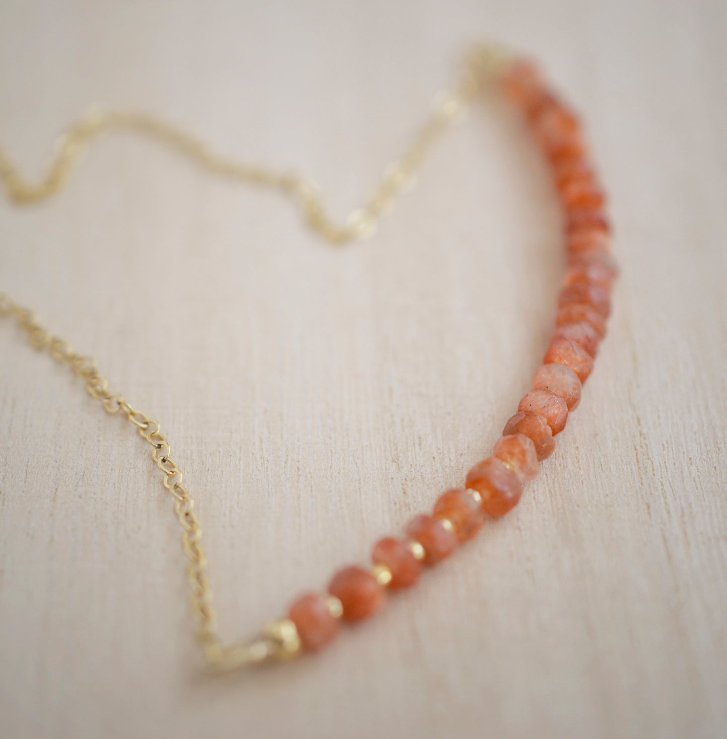 Beaded Sunstone Bar Necklace, Gold Filled, Sterling Silver