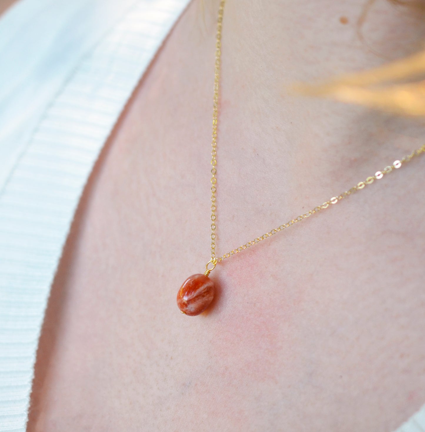 Sunstone Barrel Necklace, Sterling Silver or 14k Gold Filled