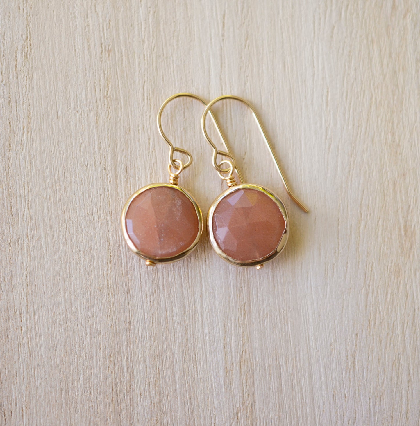 Natural Peach Sunstone Earrings, 14k Gold Filled or Sterling Silver