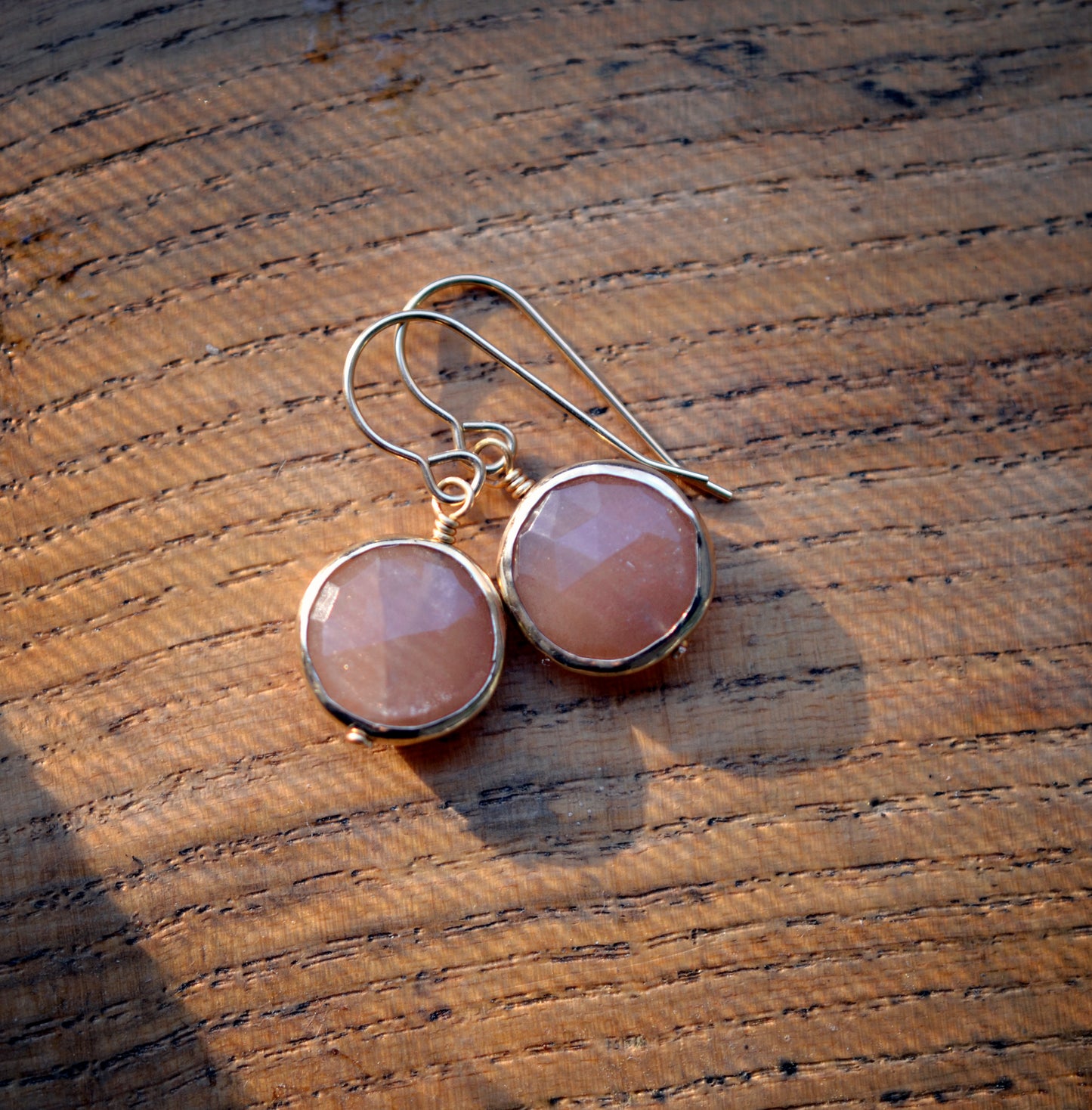Natural Peach Sunstone Earrings, 14k Gold Filled or Sterling Silver