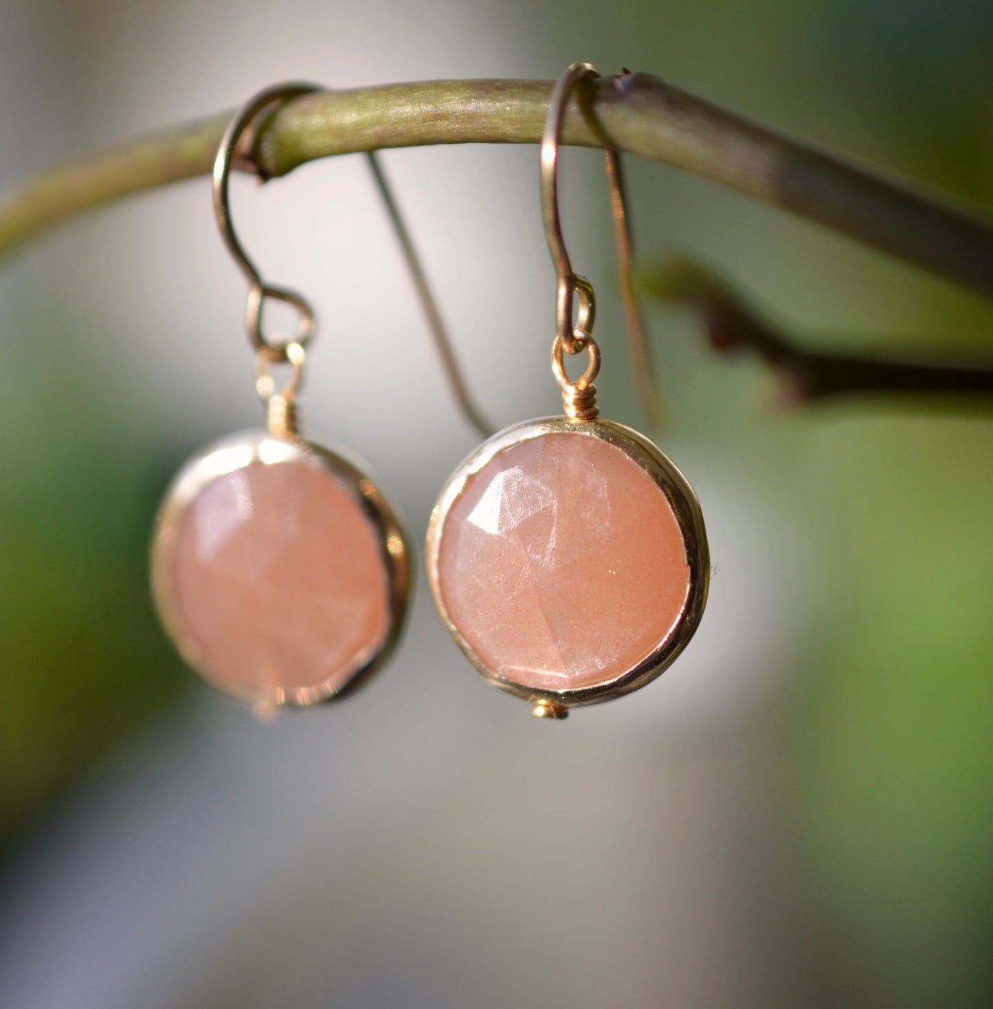Natural Peach Sunstone Earrings, 14k Gold Filled or Sterling Silver