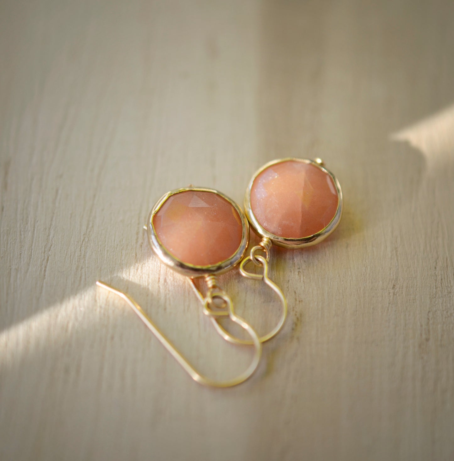 Natural Peach Sunstone Earrings, 14k Gold Filled or Sterling Silver