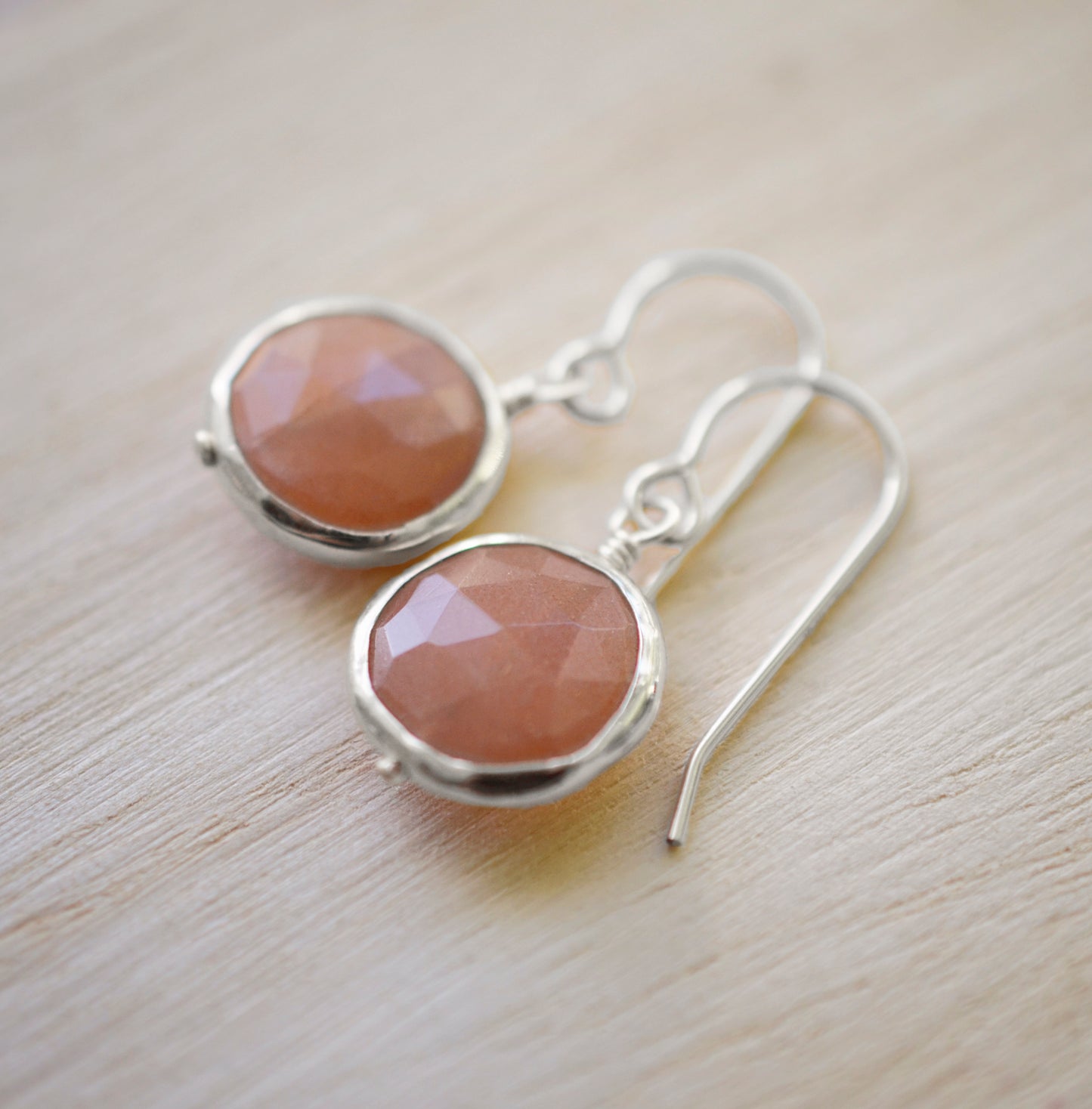 Natural Peach Sunstone Earrings, 14k Gold Filled or Sterling Silver