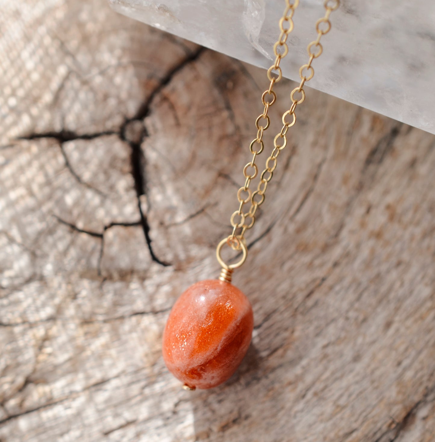Sunstone Barrel Necklace, Sterling Silver or 14k Gold Filled