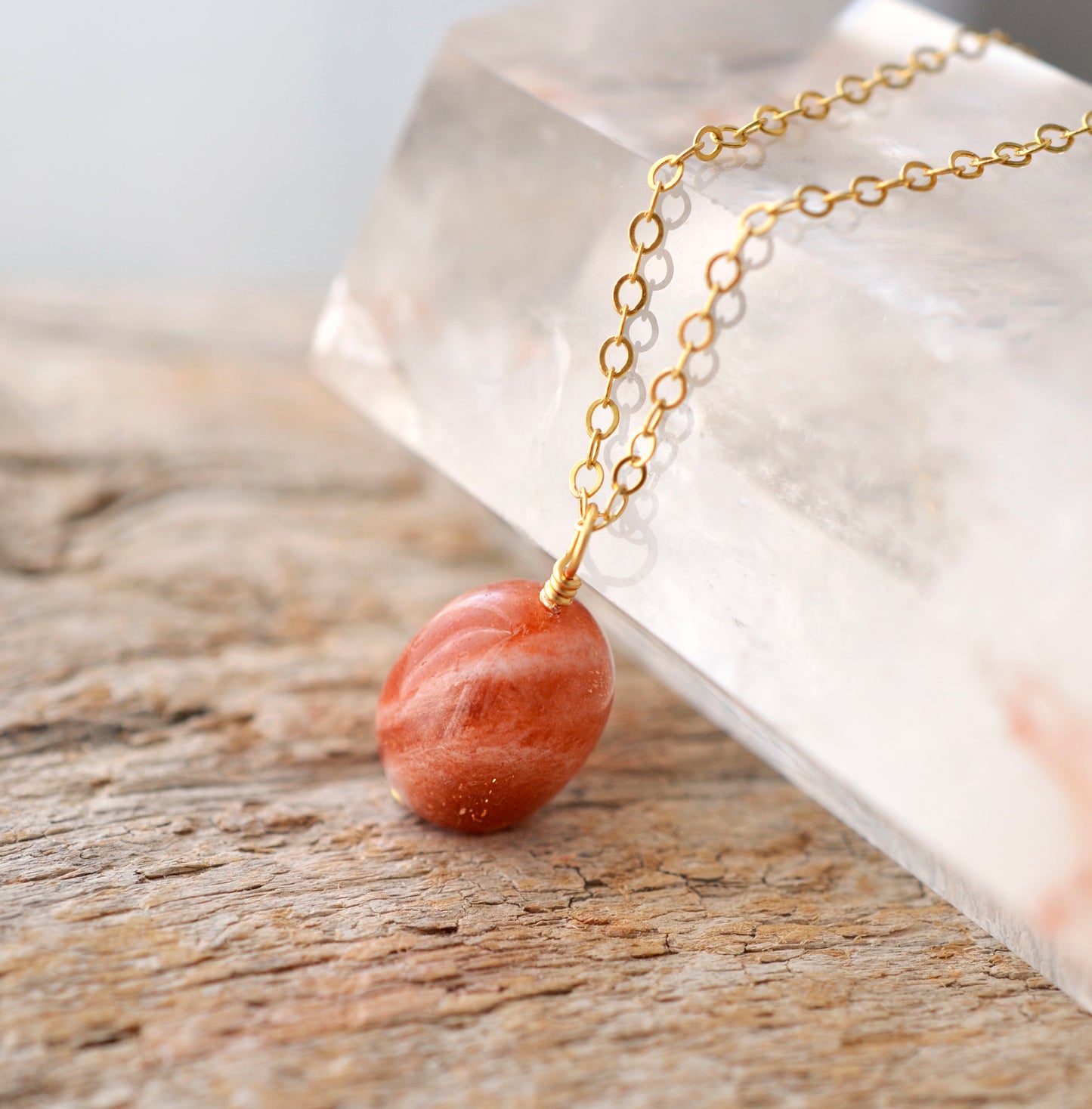 Sunstone Barrel Necklace, Sterling Silver or 14k Gold Filled