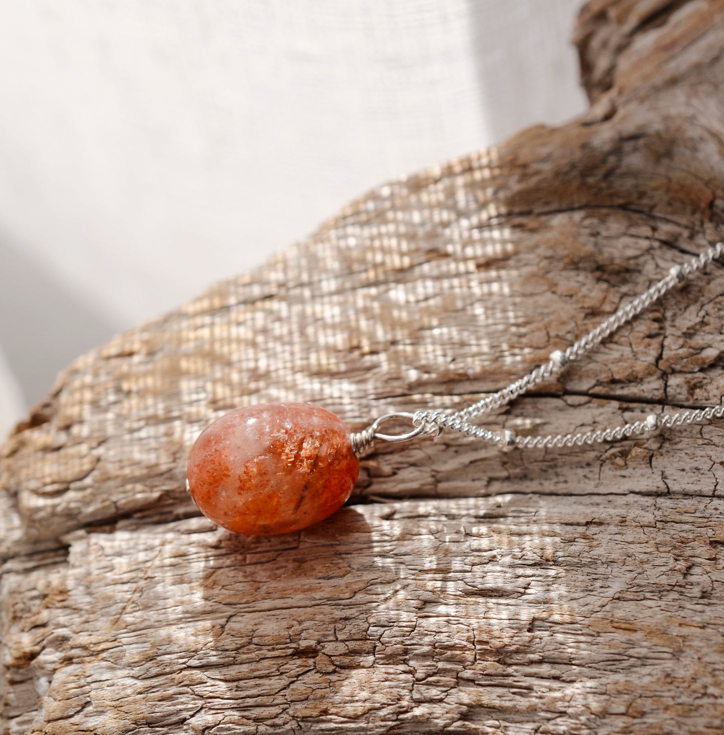 Sunstone Barrel Necklace, Sterling Silver or 14k Gold Filled