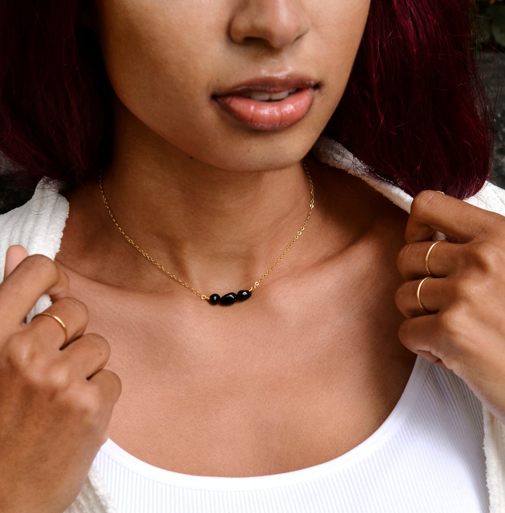 Black Tourmaline Necklace, Polished Tourmaline Necklace, Sterling Silver or 14k Gold Filled, Protection Empath Pendant, Dainty, For Women