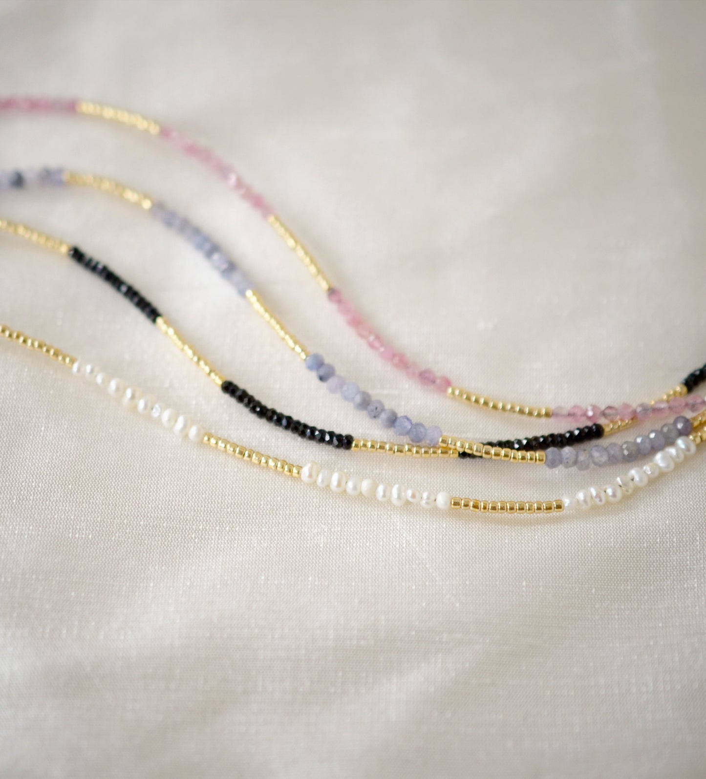 Beaded White Pearl Necklace in Sterling Silver or 14k Gold Filled