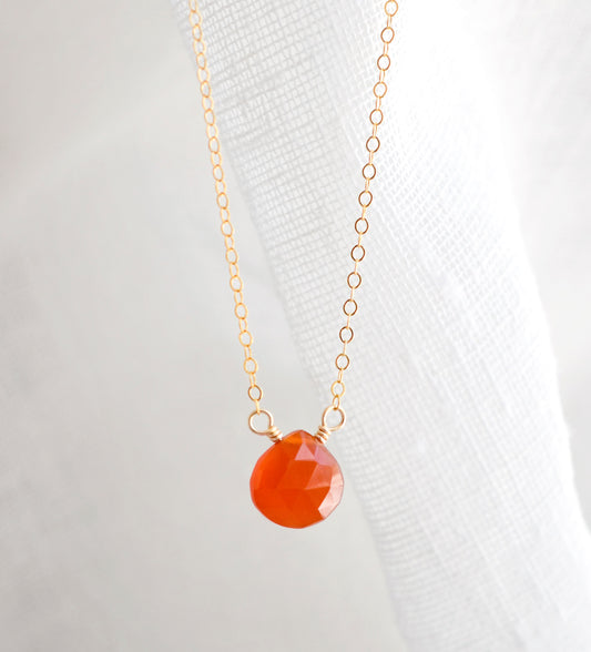 Orange Carnelian Necklace in Sterling Silver or Gold Filled