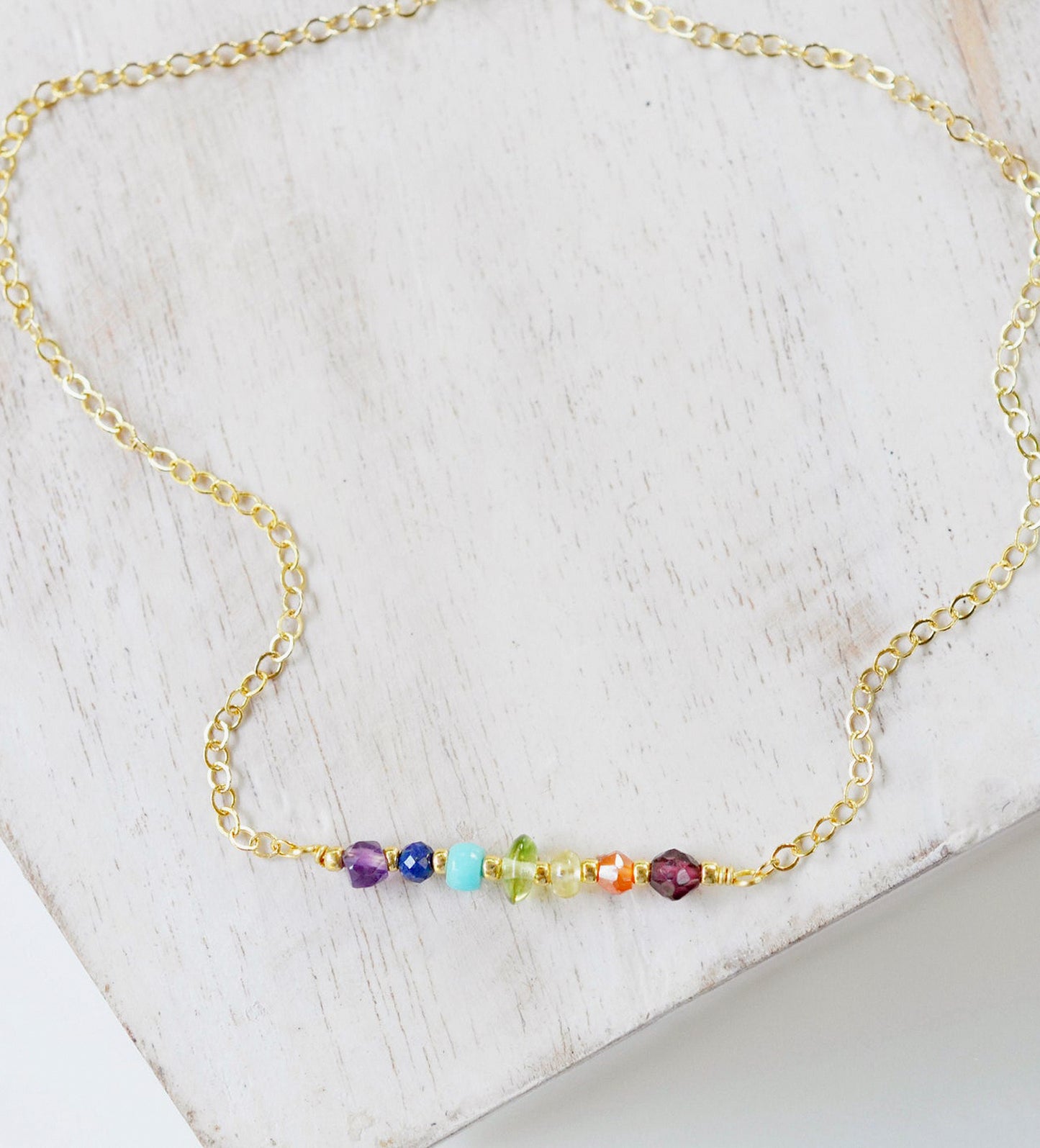 Rainbow Crystal Chakra Necklace, Sterling Silver or 14k Gold Filled