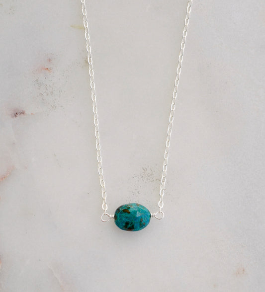 Natural Chrysocolla Necklace, Sterling Silver or Gold Filled