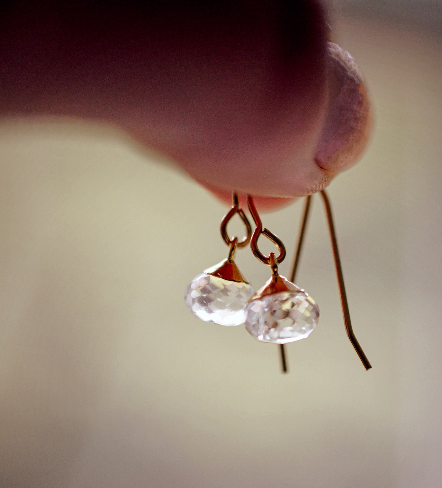 Dainty Crystal Quartz Dangle Earrings, 14k Gold Filled