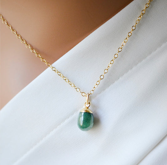 Mia Necklace - Raw Emerald 14k Gold Filled