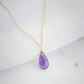 Natural, real purple amethyst gemstone necklace on a 14k gold filled cable chain. The jewelry is handmade in Connecticut by Gemnia.