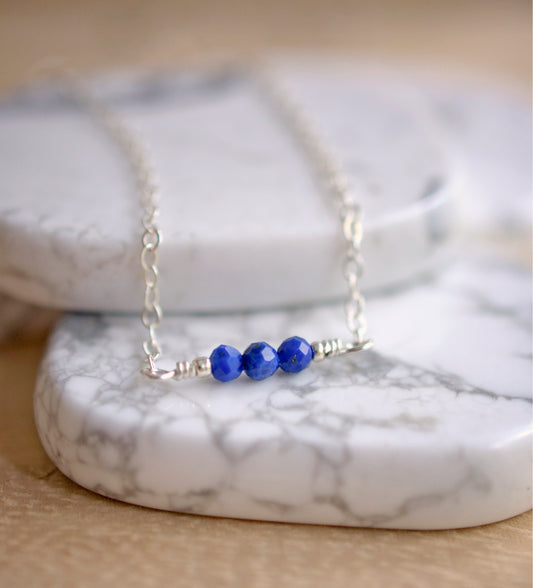 Dainty Genuine Lapis Lazuli Bar Necklace