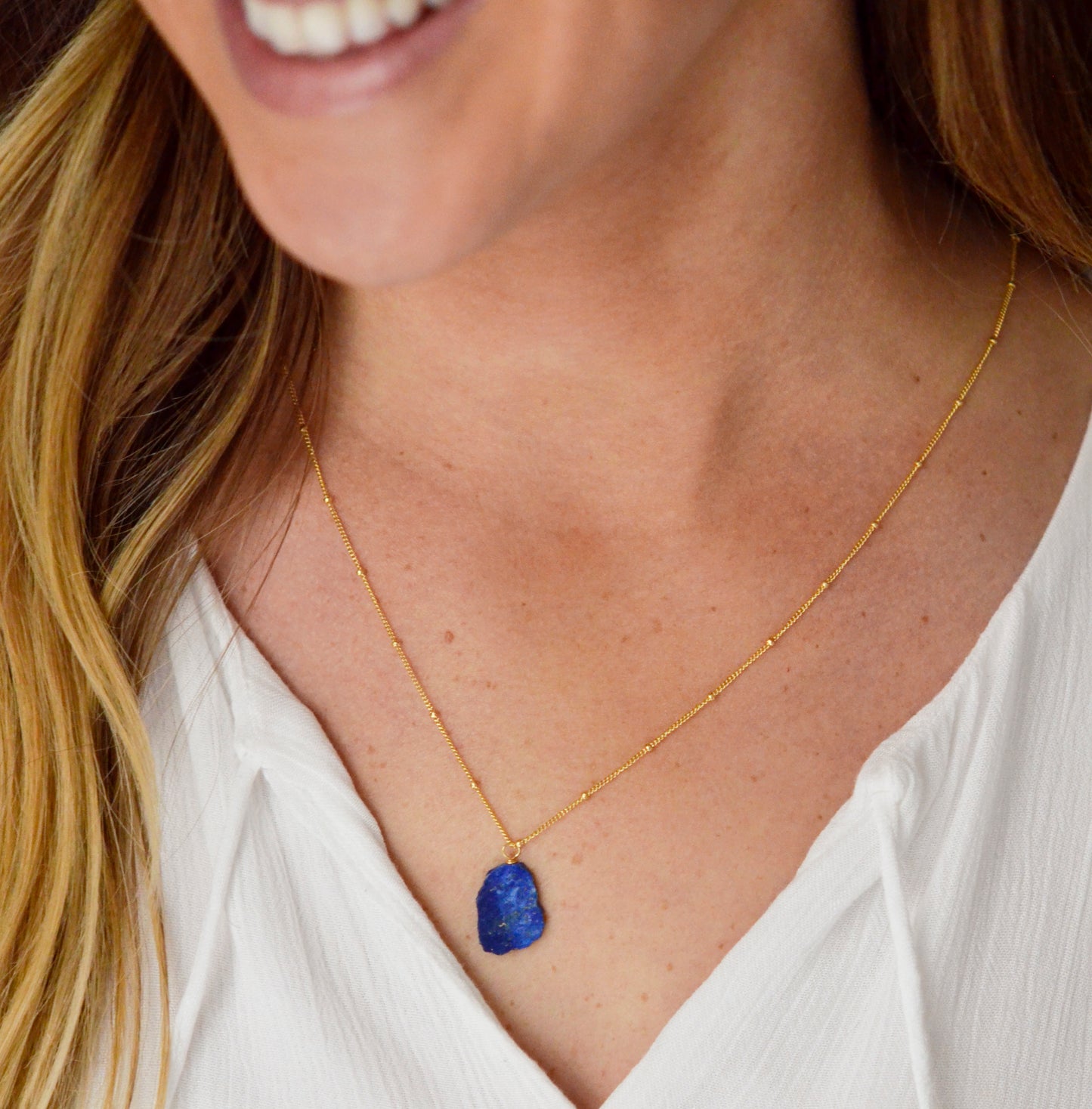 Natural Lapis Lazuli Slice Pendant Necklace