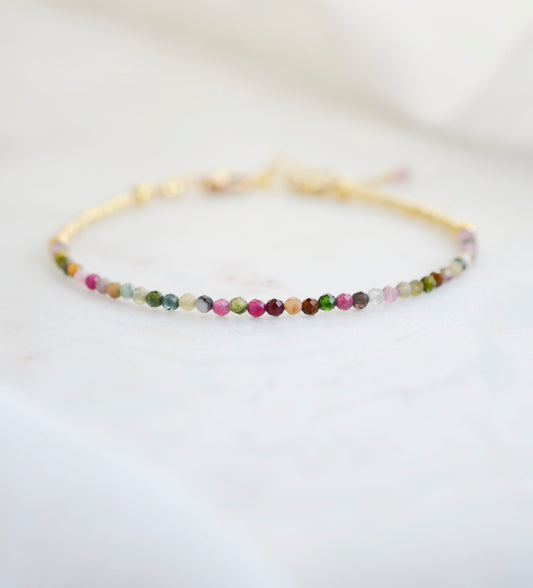 Gold style of multi-color tourmaline beaded bracelet.