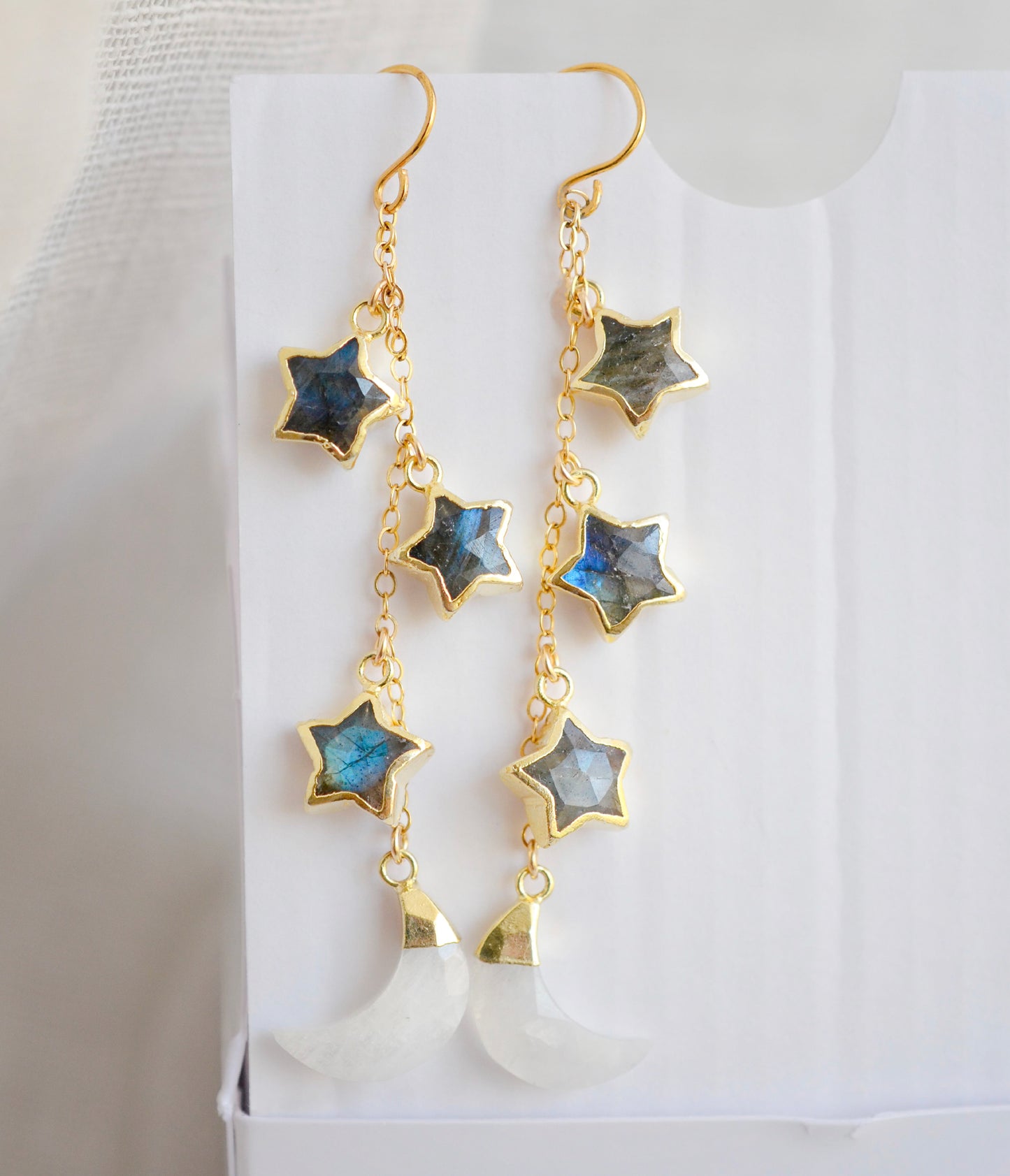 Moon and Star Labradorite Moonstone Earrings