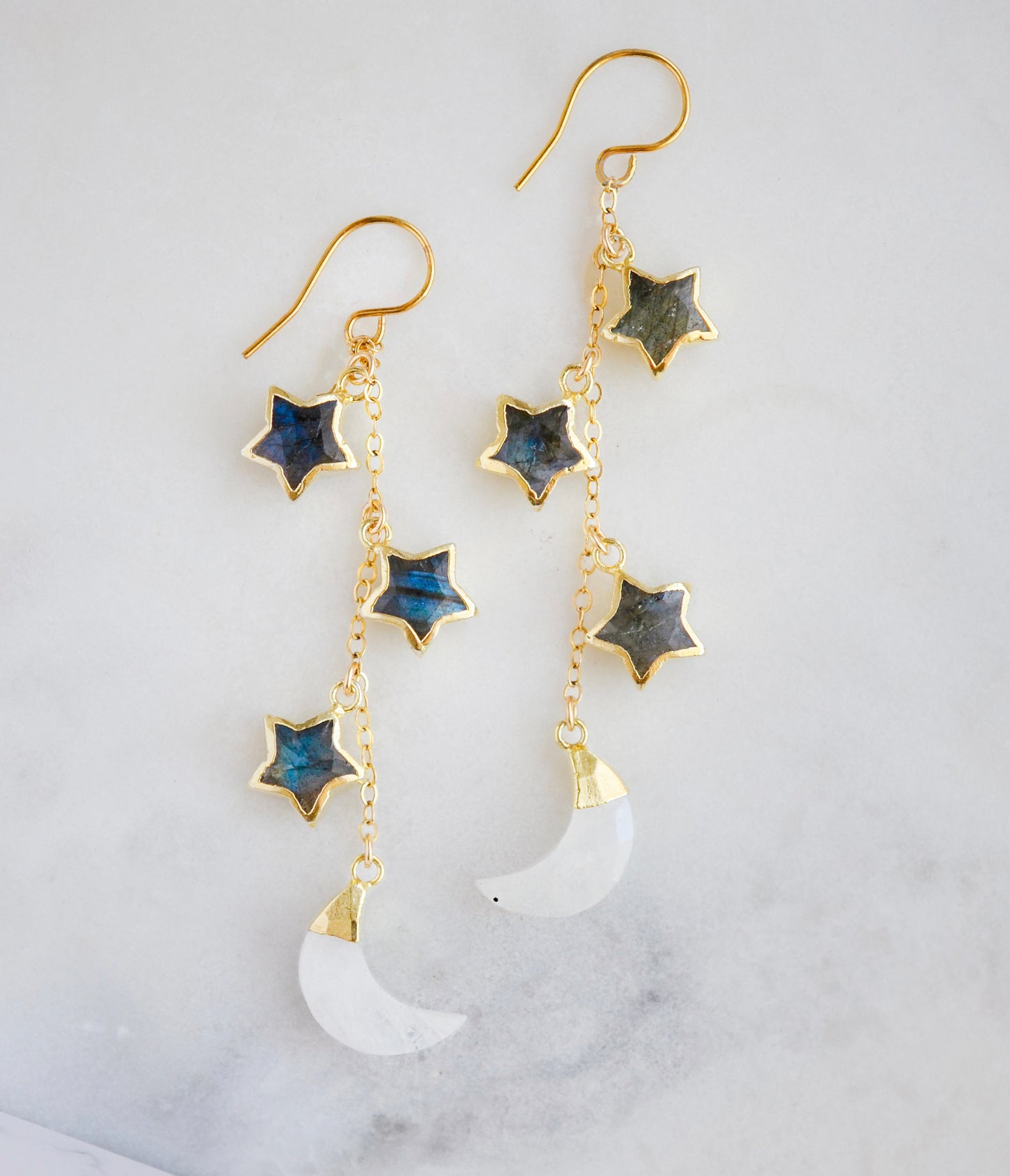 Moon and Star Labradorite Moonstone Earrings