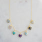 Handmade dainty heart necklace with heart-shaped gemstones on a 14k gold filed chain. Stones include: Aquamarine, Rose Quartz, Amazonite, Larimar, Labradorite, Amethyst, and Rainbow Moonstone