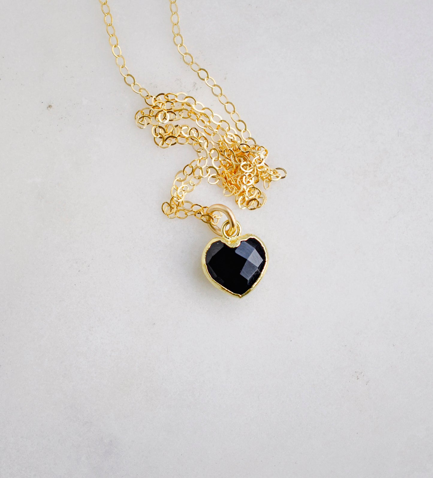 Black Onyx Heart Necklace in 14k Gold Filled