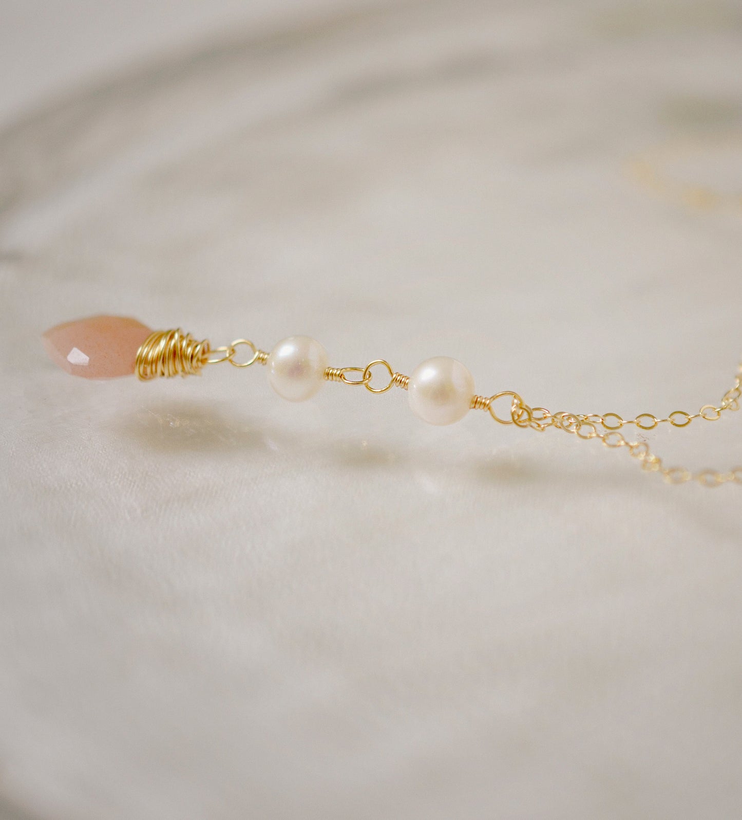 Peach Moonstone & Pearl Necklace