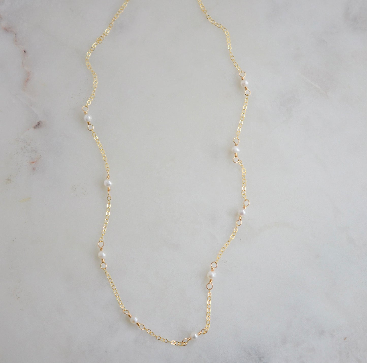 Dainty White Freshwater Pearl Chain Necklace