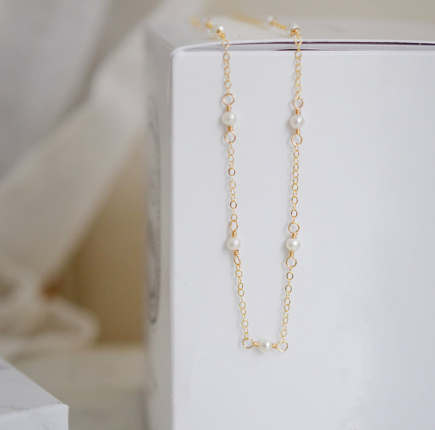 Dainty White Freshwater Pearl Chain Necklace