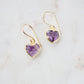 Natural purple amethyst heart earrings handmade in 14k gold filled. These earrings are the perfect romantic gift for girlfriend, wife, or a sixth wedding anniversary.
