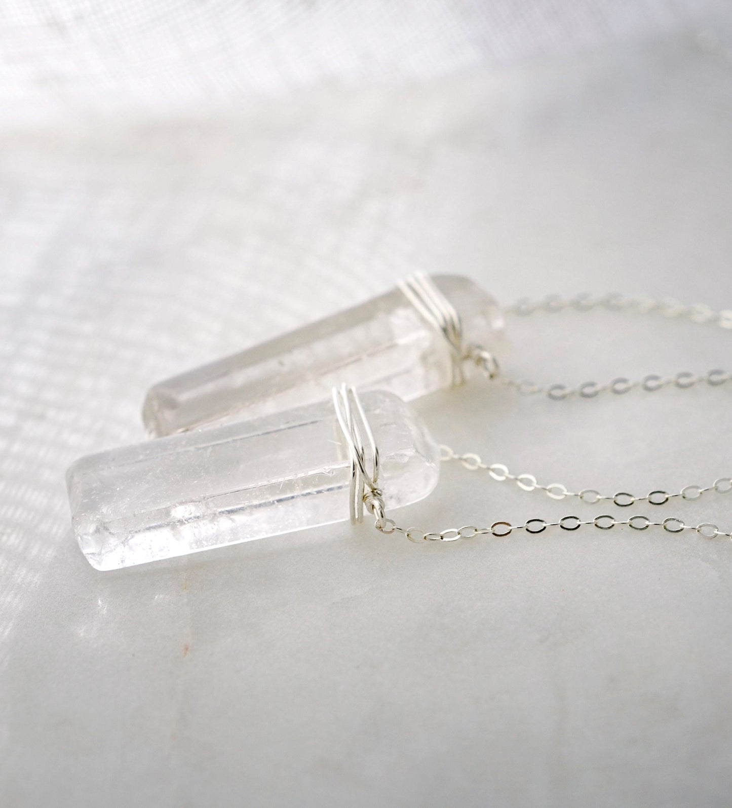 Crystal Quartz Rectangle Pendant in Sterling Silver or Gold Filled
