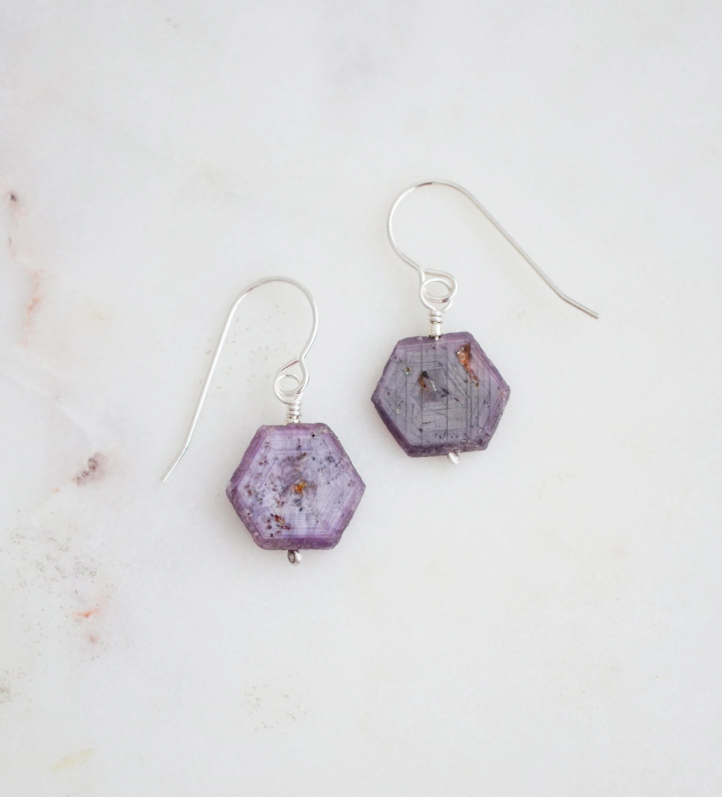 Natural Raw Ruby Hexagonal Earrings